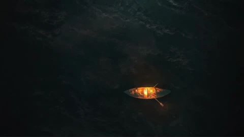 Boat With People In Black Ocean At Night Animated Windows Desktop - Free Live Wallpaper