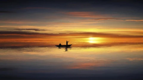Two Guys In A Boat And Sunset Animated Desktop Background - Free Live Wallpaper