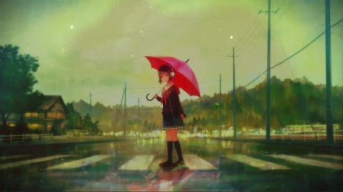 School Girl Raining Anime Desktop Video Background - Free Live Wallpaper