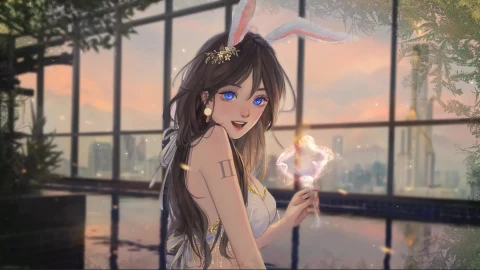 Cute Anime Girl With Bunny Ears Animated Live Deskop - Free Live Wallpaper
