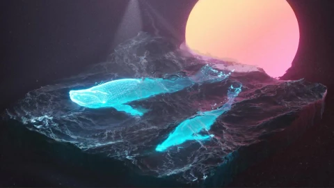 Retro Sun And Whales In Ocean Live Desktop - Free Live Wallpaper