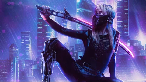 Windows and macOS Cyberpunk Urban Samurai Girl Desktop Live Background - Free Live Wallpaper