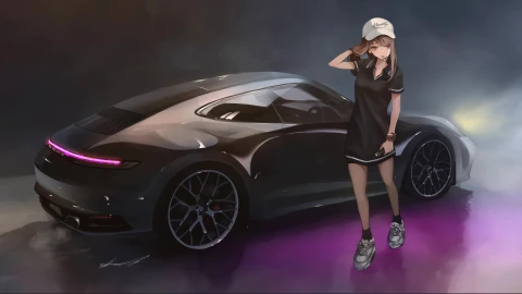 4K Anime Girl with Cigarette and Porsche Car Live Wallpaper by MotionDesktop - Free Live Wallpaper