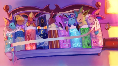 Pokemon Eevee Evolution Nap Time Together Artwork By Koriarredondo Live Wallpaper - Free Live Wallpaper