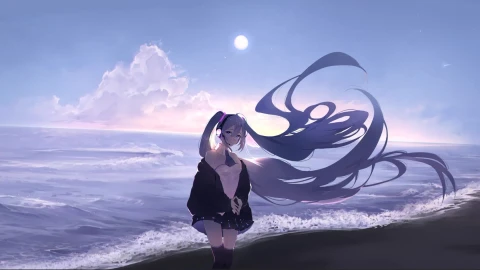 Seaside Miku Hatsune Miku Vocaloid Pc Live Wallpaper - Free Live Wallpaper