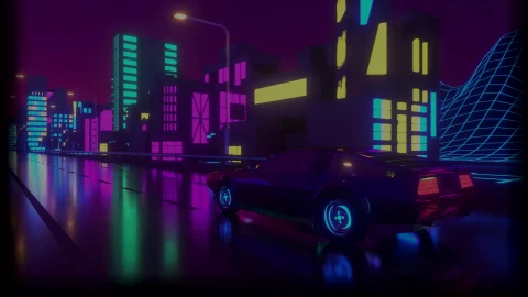 RetroWave Neon City Car Live Wallpaper - Free Live Wallpaper