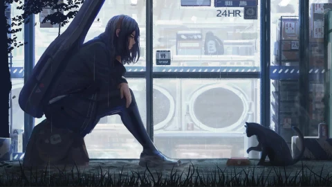 Girl With Cat In The Rain Live Wallpaper - Free Live Wallpaper