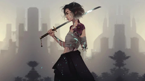 PC Animated Cyborg Samurai Girl Live Wallpaper - Free Live Wallpaper