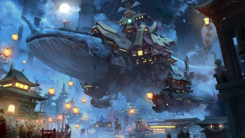 PC Animated Liyue Whale Airship Live Wallpaper - Free Live Wallpaper