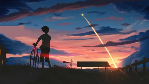 Anime Boy Looking At Comet In The Sky 4K Live Wallpaper - Free Live Wallpaper