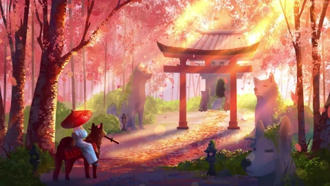 PC Shiba Inu Falling Petals HD Live Wallpaper - Free Live Wallpaper