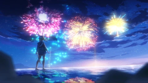 Long Night Fireworks Anime Live Wallpaper - Free Live Wallpaper
