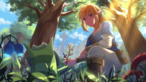 Fondo de Pantalla Animado Link y Korok de The Legend of Zelda ⚔️ en Movimiento - Free Live Wallpaper