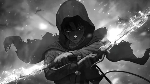 Fondo de Pantalla Animado Levi Ackerman Monochrome de Attack on Titan ⚔️ en Movimiento - Free Live Wallpaper