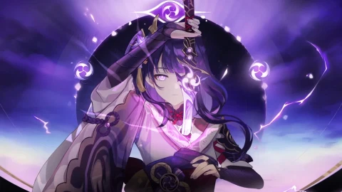 Fondo de Pantalla Animado de Raigen Shogun de Genshin Impact ⚡️ en Movimiento - Free Live Wallpaper