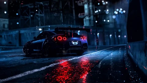 Cool Nissan GT R Night rain 1080p - Free Live Wallpaper