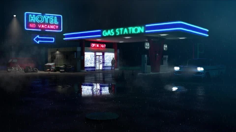 Live Wallpaper HD Night Gas Station - Free Live Wallpaper