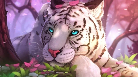 PC White Tiger Cherry Blossom Live Wallpaper Free - Free Live Wallpaper