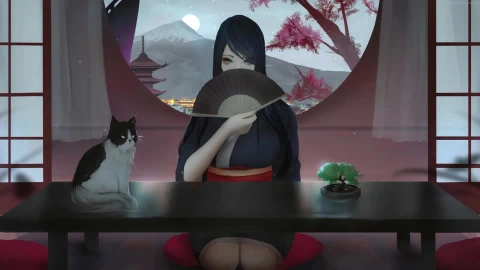PC Kimono Girl with Fan Live Wallpaper Free - Free Live Wallpaper