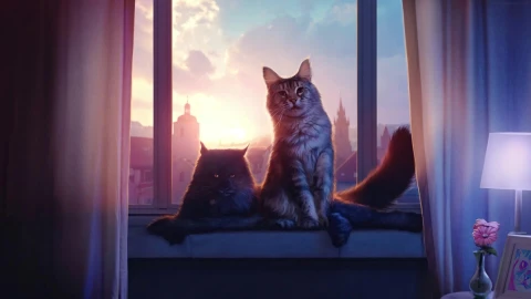 PC Cats by the Window Live Wallpaper Free - Free Live Wallpaper