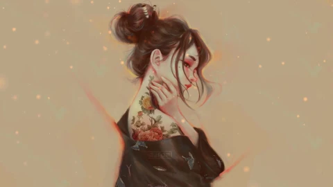 PC Japanese Girl Flower Tattoo Live Wallpaper Free - Free Live Wallpaper