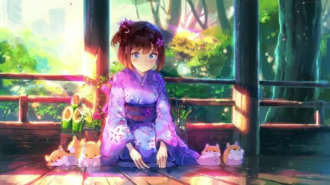 PC Kimono Girl with Hamsters Live Wallpaper Free - Free Live Wallpaper