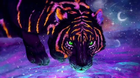 PC Neon Tiger Drinking Live Wallpaper Free - Free Live Wallpaper
