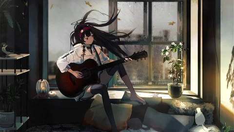 PC HD Guitar Rain Live Anime Wallpaper - Free Live Wallpaper