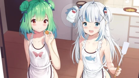 PC Desktop Gawr Gura And Uruha Rushia Virtual Youtuber Desktop Live Wallpaper - Free Live Wallpaper