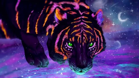PC Desktop Neon Tiger Drinking Live Wallpaper - Free Live Wallpaper