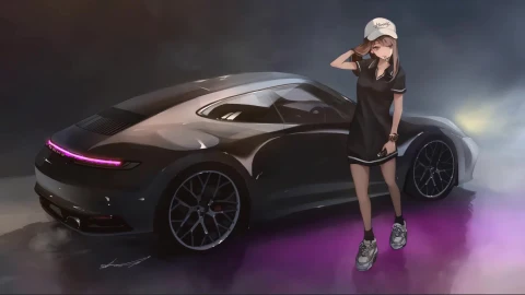 PC Desktop Anime Girl With Cigarette And Porsche Car Live Wallpaper - Free Live Wallpaper