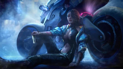 Cyberpunk 2077 Asian Girl & Bike Live Wallpaper For PC - Free Live Wallpaper