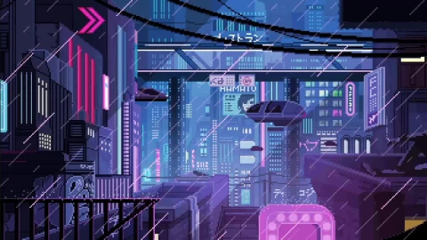 Cyberpunk Rain City Pixel HD Live Wallpaper For PC - Free Live Wallpaper