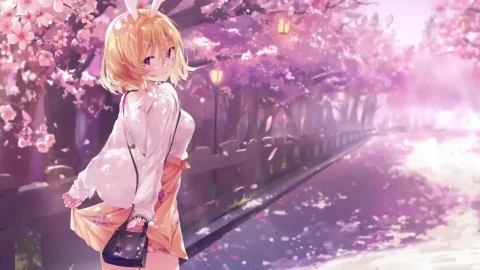 Anime Bunny Girl With Sakura Blossom HD Live Wallpaper For PC - Free Live Wallpaper