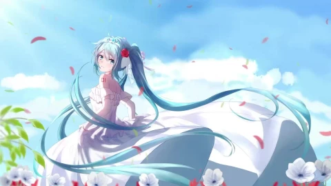 Hatsune Miku White Dress With Flowers HD Live Wallpaper For PC - Free Live Wallpaper
