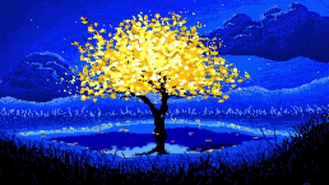 Yellow Autumn Tree Pixel HD Live Wallpaper For PC - Free Live Wallpaper