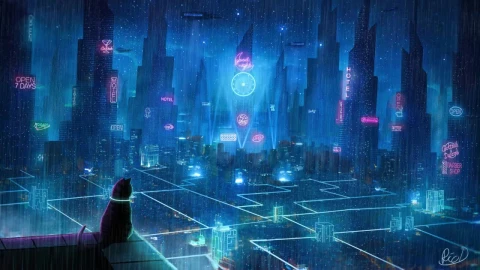 Cat Looking At Cyberpunk City In The Rain HD Live Wallpaper For PC - Free Live Wallpaper