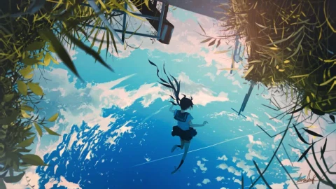 Anime Girl Jumping To The Sky HD Live Wallpaper For PC - Free Live Wallpaper