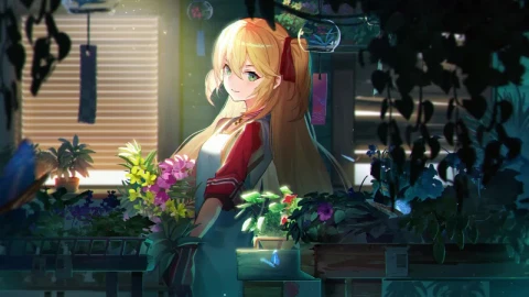 Anime Girl And Her Flower Garden HD Live Wallpaper For PC - Free Live Wallpaper