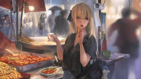 Girl Eating Tteokbokki HD Live Wallpaper For PC - Free Live Wallpaper
