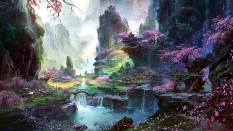 Fantasy World Full Of Cherry Blossom Trees HD Live Wallpaper For PC - Free Live Wallpaper