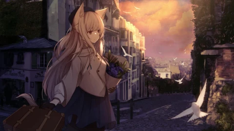 Anime Fox Girl Walking In The Street HD Live Wallpaper For PC - Free Live Wallpaper