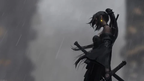 Samurai Girl In The Rain HD Live Wallpaper For PC - Free Live Wallpaper