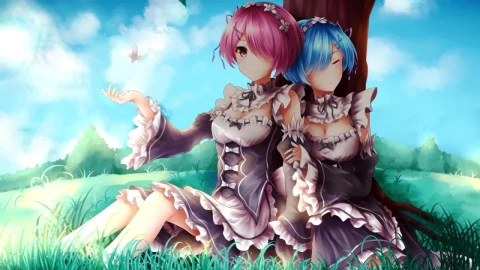 Ram And Rem Sitting Together Under The Tree Re Zero HD Live Wallpaper For PC - Free Live Wallpaper
