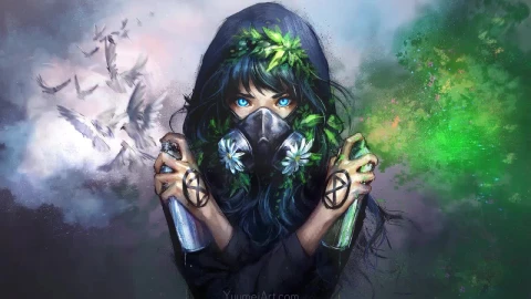 Anime Girl Mask With Sprays HD Live Wallpaper For PC - Free Live Wallpaper