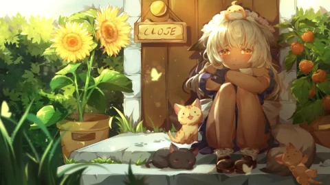 Loli Neko Girl Maid Playing With Cats HD Live Wallpaper For PC - Free Live Wallpaper