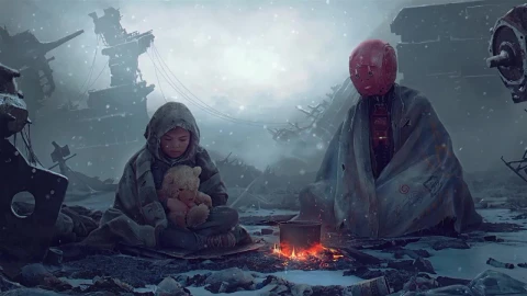 Post Apocalypse Child Sitting With A Robot HD Live Wallpaper For PC - Free Live Wallpaper