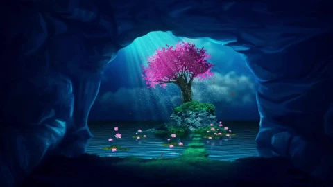 Lonely Sakura Tree Middle Sea HD Live Wallpaper For PC - Free Live Wallpaper