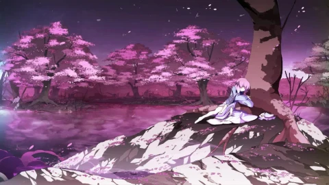 Yuyuko Saigyouji Falling Asleep Next To The Cherry Blossom Tree Touhou Project HD Live Wallpaper For PC - Free Live Wallpaper