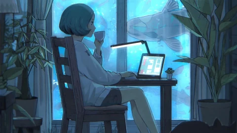 Anime Girl Drinking Coffee HD Live Wallpaper For PC - Free Live Wallpaper